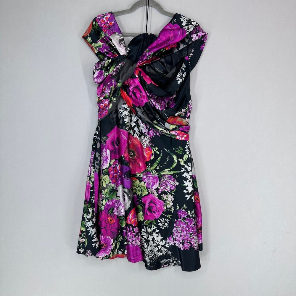 Talbot Runhof Silk Floral Cocktail Dress Black Pink Women’s EU 44 - Picture 2 of 11